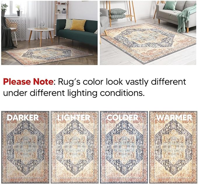 Keen Home Design 2x12 Rug - Machine Washable Runner Rug with Non-Slip Backing, Ideal for Hallway, Entryway, Kitchen, Laundry Room - Vintage, Easy Clean, Durable, Low Pile Rug - (2'6" x 12')