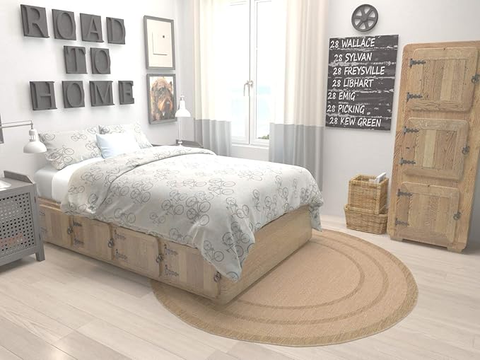 Unique Loom Outdoor Border Collection Area Rug - Multi Border (6' 1" Round, Tan/ Light Brown)