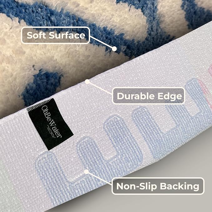 17x24 Blue Bath Rug - Non Slip Bath Mat - Absorbent Quick Dry - Toilet Mat