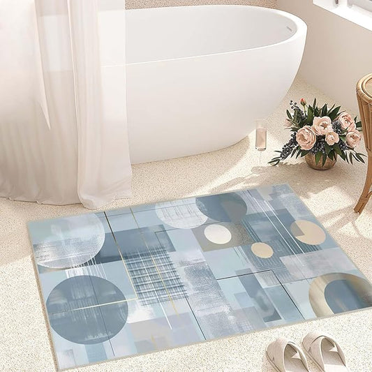 2x3 Entryway Rug Abstract Minimalist Circle Blue Small Area Rug Thin Carpet Bathroom Non Slip Indoor Entrance Low Pile Door Mat Kitchen Stain Resistant Washable Machine