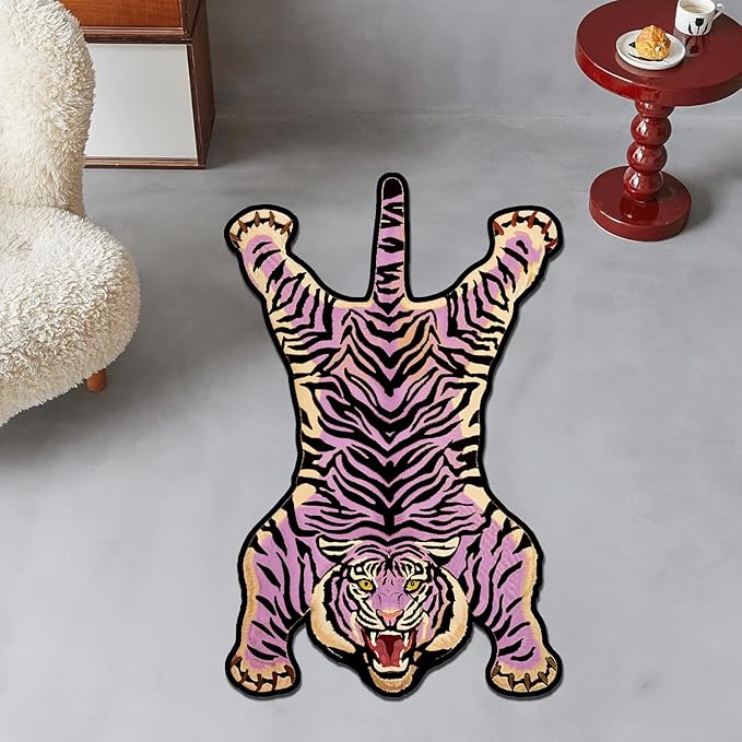Tiger Printed Skin Area Rugs, Non- Slip Rug for Bathroom, Tiger Door Mat, Machine Washable Carpet for Bed Room B04