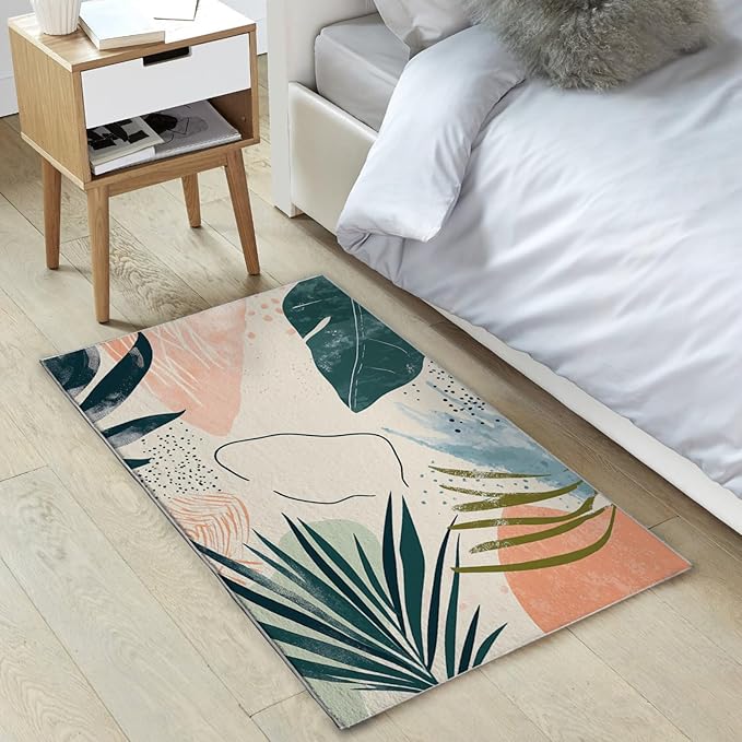 2x3 Area Rugs for Living Room Machine Washable Boho Botanical Rug Non Slip Printed Abstract Plant Rug Carpet Friendly Modern Rug for Bathroom Bedroom Dining Room Kitchen