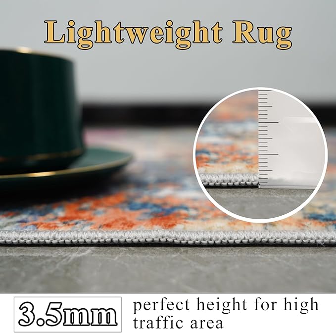 Washable Area Rug 10x12 Abstract - Large Soft Rugs for Living Room Modern Colorful Indoor Mat Non Slip Low Pile Carpet for Bedroom Stain Resistant Thin Floor Mats for Dining Room 10x12 Colorful/Multi