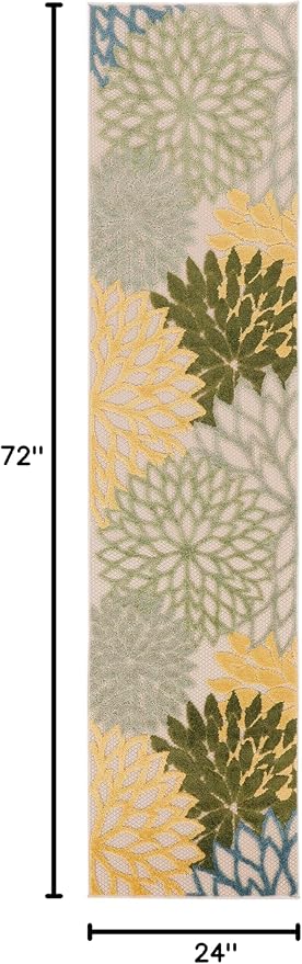 Nourison Aloha Indoor/Outdoor Green Multicolor 2' x 6' Area Rug, Easy Cleaning, Non-Shedding, Bed Room, Living Room, Dining Room, Backyard, Patio, Deck (2x6)