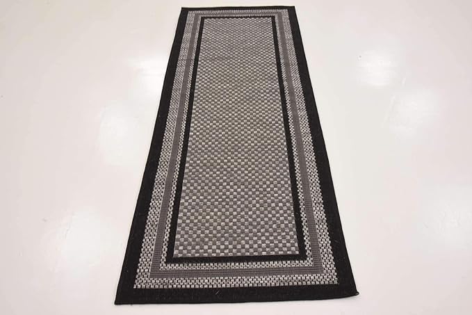 Unique Loom Outdoor Border Collection Area Rug - Multi Border (2' 2" x 6' 1" Runner, Gray/ Black)