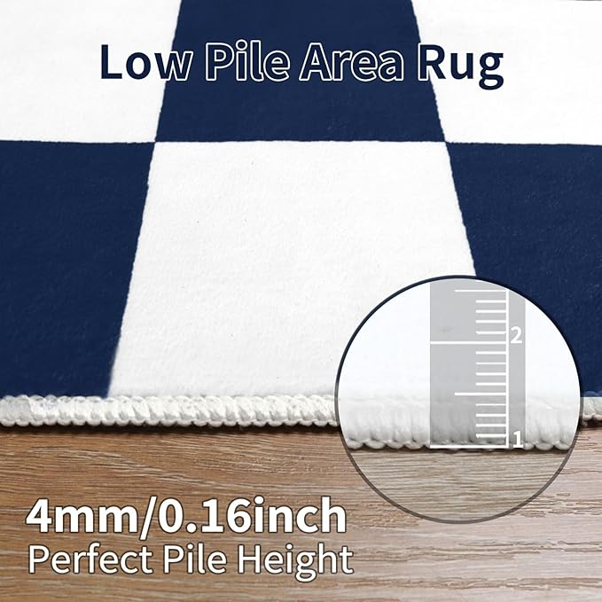 Terrug Navy and White Checkered Rug for Living Room Bedroom, 3x5 Soft Washable Area Rug with Non Slip, Low Pile Stain Resistance Carpet for Kids Room Entryway Kitchen Dorm