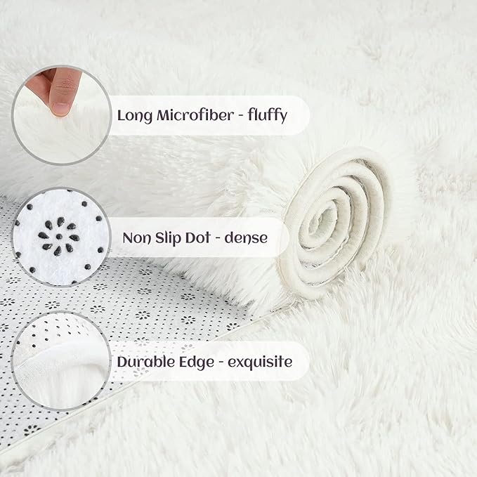 YJ.GWL Area Rugs for Living Room Bedroom, 9x12 Machine Washable Large Cream Carpet, Soft Fluffy Shaggy Thick Big Shag Indoor Floor Rug for Kids Boy and Girls Room Dorm Home Decor Aesthetic