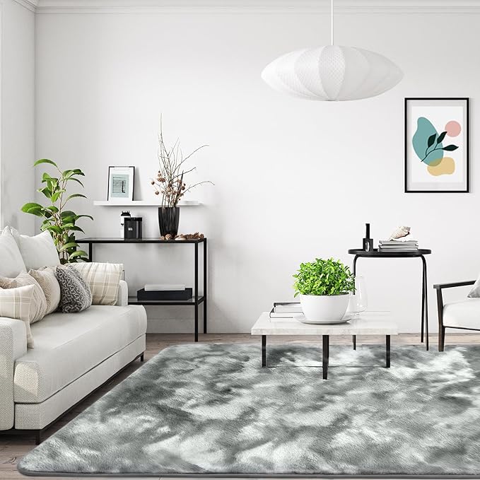 Ultra Soft Kitchen Rugs for Entryway Bathroom 2x3 Feet, Fuzzy Washable Indoor Door Mat - Cozy Faux Fur, Small Carpet for Bedroom Entry, (Grey)