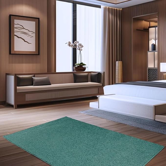 Solid Color Area Rugs Teal - 7' Pentagon, Indoor, Stain & Fade Resistant, Perfect for Living Room, Bedroom, Dining Room, Entryway, Doorway, Pet & Kids Friendly Rug, Wedding, Made in USA