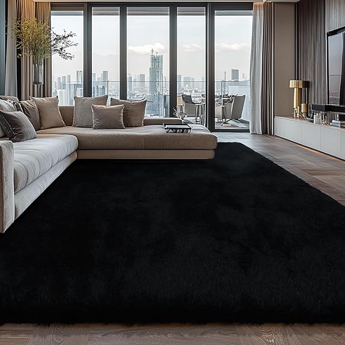 Shag Area Rugs for Bedroom Living Room,6X9 Ultra Soft Fluffy Area Rugs for Dorm, Indoor Carpet Nursery Rugs for Kids Girls Room Home Decor, Black