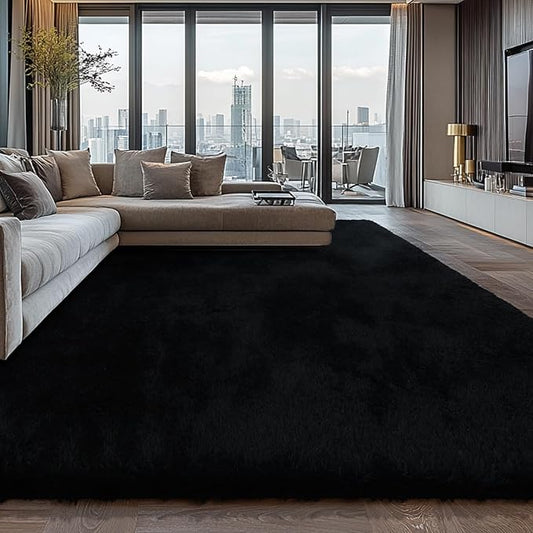 10X14 Large Shag Area Rugs for Living Room Bedroom,Big Soft Black Fluffy Rug for Bedroom Dorm, Indoor Carpet Nursery Rugs for Kids Girls Room Home Decor,Black