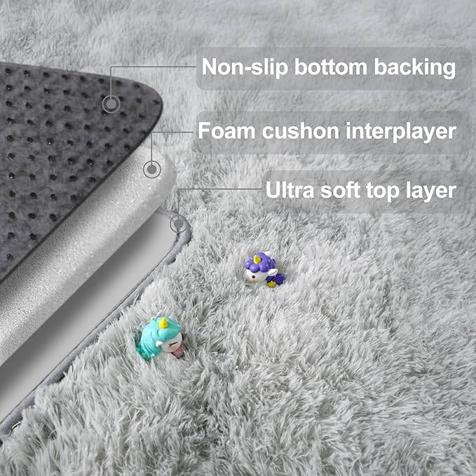 2x3 Rug for Bedroom, Fluffy Area Rugs for Living Room, Small Soft Shag Fuzzy Shaggy Carpets for Kids Boys and Girls Dorm with 4 Non-slip Rug Tapes for Room Home Decor (2ft x 3ft, Tie-dyed Grey)
