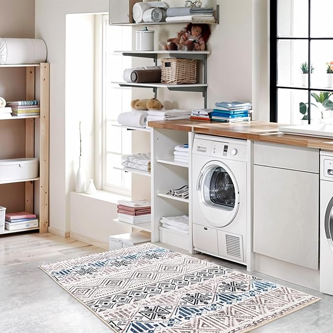 WL&ALLEN Door Mat Entry Rug Washable Mat Indoor Entrance Boho 2x3 Non-Slip,Laundry Room Rug, SoftRug(2'x3',Moroccan)