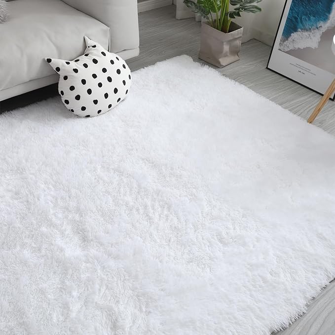 Shag Area Rugs for Living Room 8X10 Ultra Soft Fluffy Area Rugs for Bedroom Dorm, Indoor Carpet Nursery Rugs for Kids Girls Room Home Decor,White