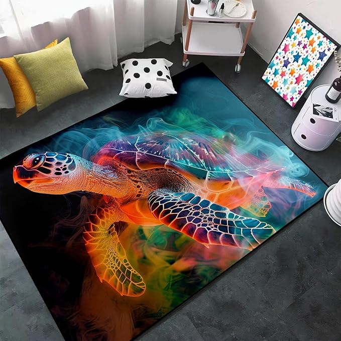 Sea Turtles Carpet Rugs - Kids Sea Turtle Coastal Rug for Bedroom Ocean Life Theme, 2'5"×4'