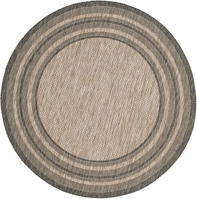SAFAVIEH Courtyard Collection 5'3" Round Natural / Black CY8475 Indoor/-Outdoor-Waterproof Easy-Cleaning Patio Backyard Mudroom Area-Rug