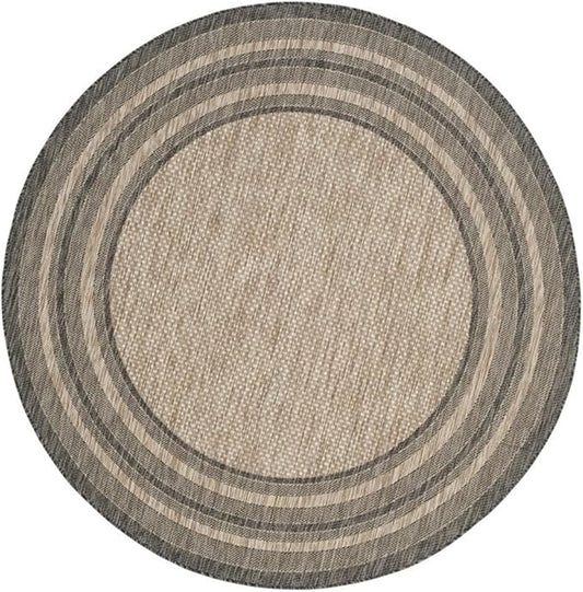SAFAVIEH Courtyard Collection 5'3" Round Natural / Black CY8475 Indoor/-Outdoor-Waterproof Easy-Cleaning Patio Backyard Mudroom Area-Rug