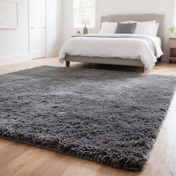 Grey Rug for Bedroom, 5x7 Fluffy Area Rugs for Kids Playroom, Furry Carpet for Nursery Room, Shaggy Rug for Teen Living Room, Thick Fuzzy Plush Rug for Dorm, Cute Room Decor for Baby