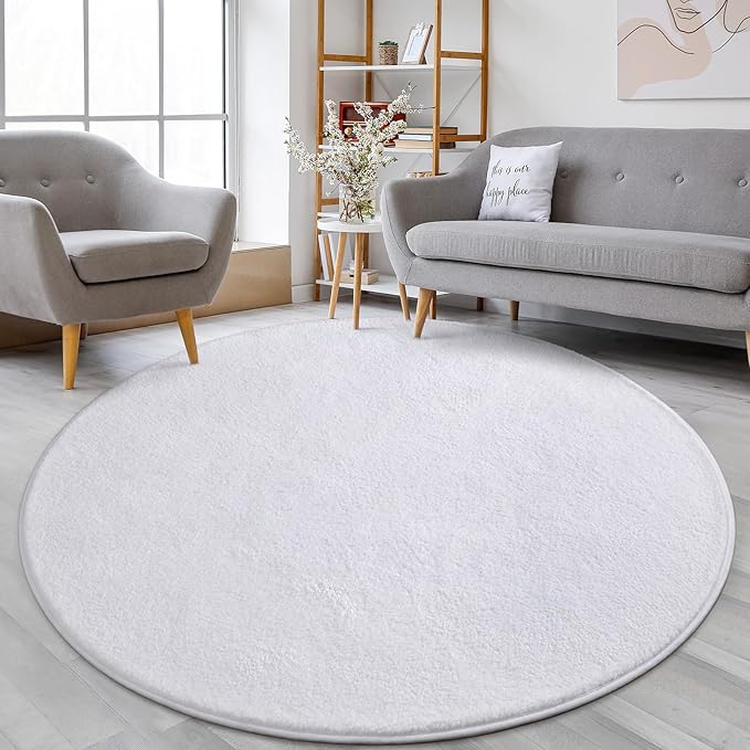 Lascpt Round Rug for Bedroom 4x4, White Circle Rug for Living Room Super Soft Thicken Memory Foam Circular Rug, Non-Slip Indoor Area Rug for Modern Home Decor, Round Carpet for Nursery Kid's Room