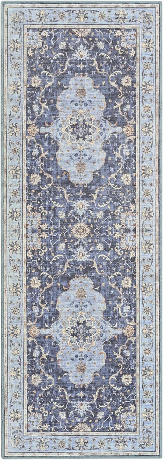 Vasofe Hallway Runner Rug 2x6,Vintage Washable Kitchen Runner Area Rugs with Rubber Backing Non Slip Print Carpet for Entryway,Laundry Room,Bathroom,Home Decor,Navy Blue