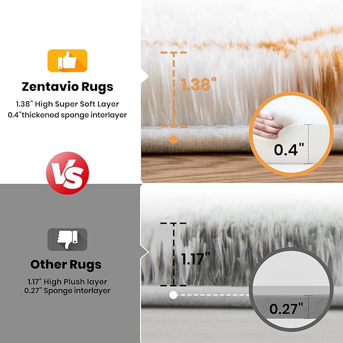 Zentavio Area Rugs for Living Room Large Rugs for Bedroom 6x9 Carpet Fluffy Fuzzy Soft Shag Aesthetic Plush High Pile Throw Rug for Nursery Kids Room Dorm Honeycomb Khaki