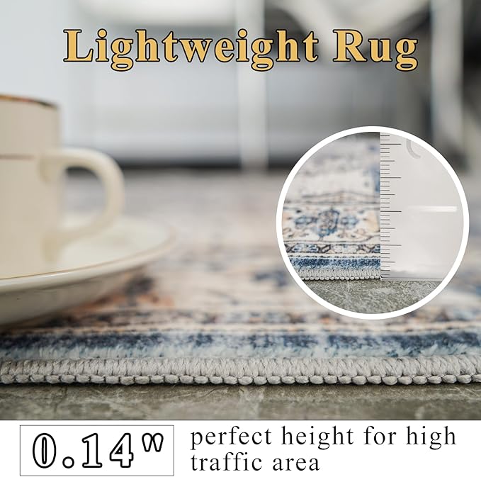 YOUFORTONG 9x12 Area Rug Washable：Large Living Room Area Rugs - Machine Washable Stain Resistant Rug - Soft Low Pile Carpet for Bedroom Dining Room 9'x12' Blue