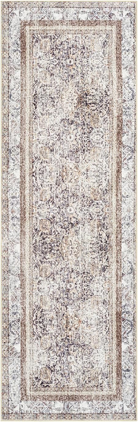 Phantoscope Hallway Runner Rug 2'x6' - Boho Washable Non-Slip Kitchen Rug Runner, Ultra-Thin Vintage Distressed Accent Throw Rug for Entryway Laundry Bathroom Bedroom, Light Brown