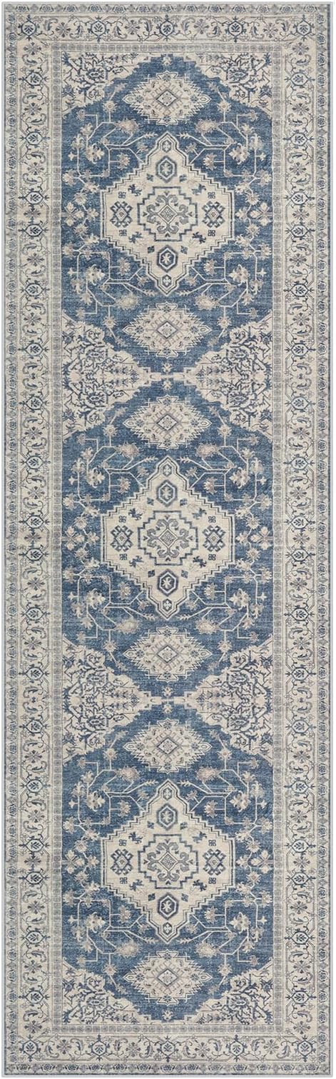 Lahome Oriental Hallway Runner Rug Non Slip, 2x8 Washable Runners for Hallways Kitchen, Vintage Non Skid Soft Long Carpet for Bedroom Bathroom Entryway, Blue