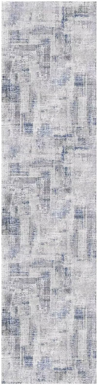 Eleisa Modern Abstract 2x8 Hallway Runner Rug, Grey & Light Blue, Non-Slip Washable Low Pile Rugs, Vintage Rug Hallway Indoor Carpet for Kitchen, Entryway and Laundry Room