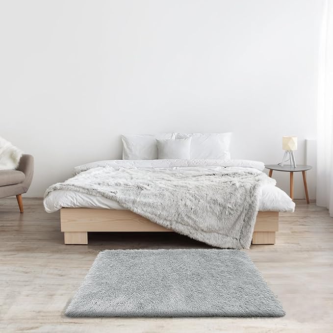 2x3 Fluffy Area Rugs for Bedroom Living Room,Small Soft Shag Fuzzy Rug Non-Shedding Indoor Plush Carpet for Kids Bedroom Nursery Dorm Home Decor,Grey