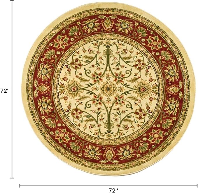 SAFAVIEH Lyndhurst Collection 6' Round Ivory/Red LNH212K Traditional Oriental Non-Shedding Dining Room Entryway Foyer Living Room Bedroom Area Rug