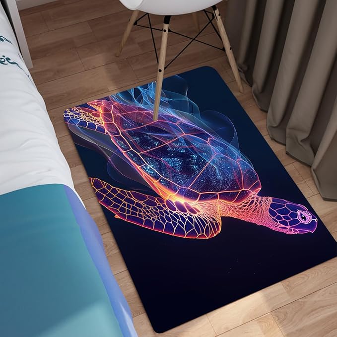 Sea Turtles Rug - Seafloor Turtle Area Rug for Kids Ripple Ocean Life Turtles Carpet Rugs for Bedroom Living Room Kids Room Decor, 2x3 Feet