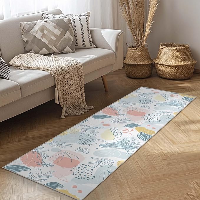 2x6 Kitchen Runner Rug Boho Minimalist Botanical Leaf Hallway Entryway Washable Rugs Non Slip Thin Low Pile Door Mat Entrance Small Carpet for Laundry Bathroom Bedroom