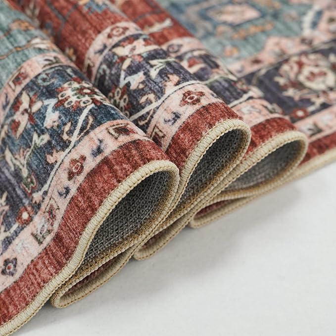 RUUGME Washable 9X12 Area Rugs - Large Boho Rugs for Living Room Stain Resistant Carpet Vintage Tribal Rugs for Bedroom Kitchen Bathroom with Non Slip Backing Home Decor Floor Decoration Mat 9x12 Red