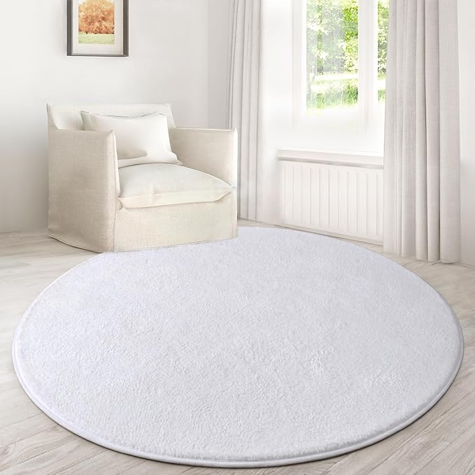 Lascpt Round Rug for Bedroom 4x4, White Circle Rug for Living Room Super Soft Thicken Memory Foam Circular Rug, Non-Slip Indoor Area Rug for Modern Home Decor, Round Carpet for Nursery Kid's Room