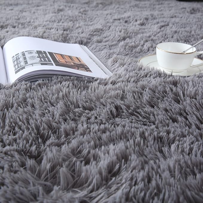 Area Rug 9x12 for Living Room - Large Soft Plush Shaggy Grey Rug for Bedroom - Modern Non-Slip Indoor Shag Fuzzy Floor Carpet