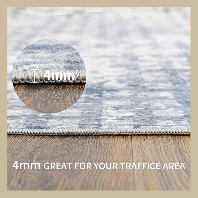 Washable Area Rugs 5x7 for Living Room Abstract Rugs Non Slip Lightweight Carpets for Bedroom Dining Kitchen Home Decor Office Area Rugs (Blue)