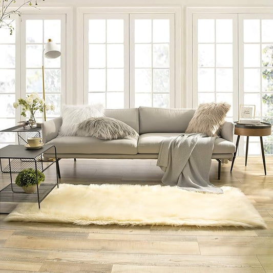 Ashler faux fur rug, Fluffy Shaggy Area Rug Ultra Soft 2.2 x 6 Feet Rectangle Fur Rug, Yellow Fuzzy Rug Machine Washable Shag Rug, Nursery Decor Throw Rugs for Bedroom, kids room, Living Room