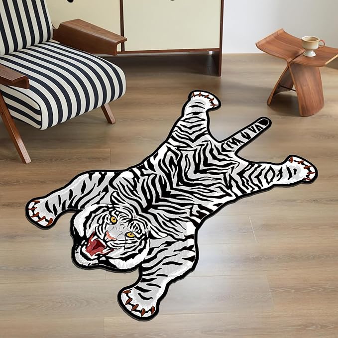 Tiger Printed Skin Area Rugs, Non- Slip Rug for Bathroom, Tiger Door Mat, Machine Washable Carpet for Bed Room B03
