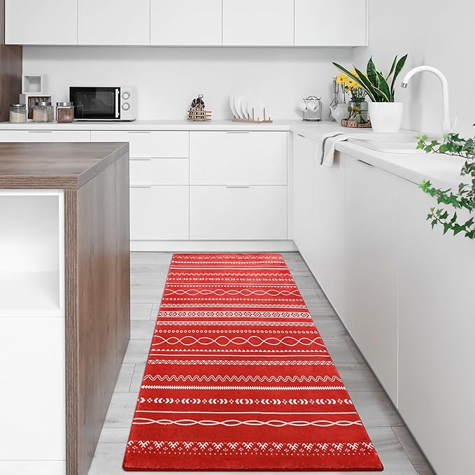 Softlife 2x6 Runner Rug for Hallway Washable Boho Kitchen Rugs Red Bedroom Rug Non-Slip Entryway Rugs Moroccan Neutral Farmhouse Indoor Floor Carpet for Living Room Nursery Kids Bedside Home Decor