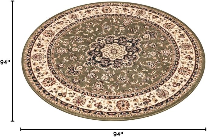 Well Woven Barclay Collection Medallion Kashan Green 8 ft Round Rug - for Living Room, Bedroom, and Dining Room
