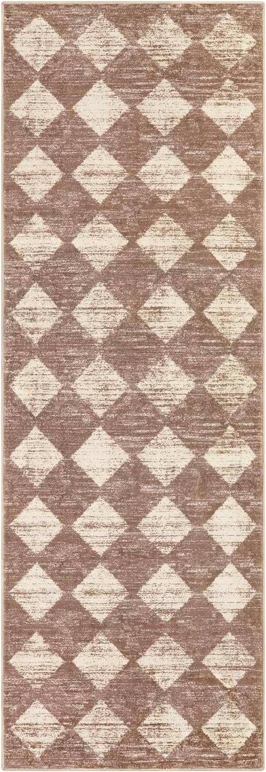 Lahome Trellis 2x7 Washable Kitchen Bathroom Runner Rug, Non Skid Runners for Hallways with Rubber Backing, Moroccan Entryway Carpet Runner for Laundry Room Foyer Bedside, Beige
