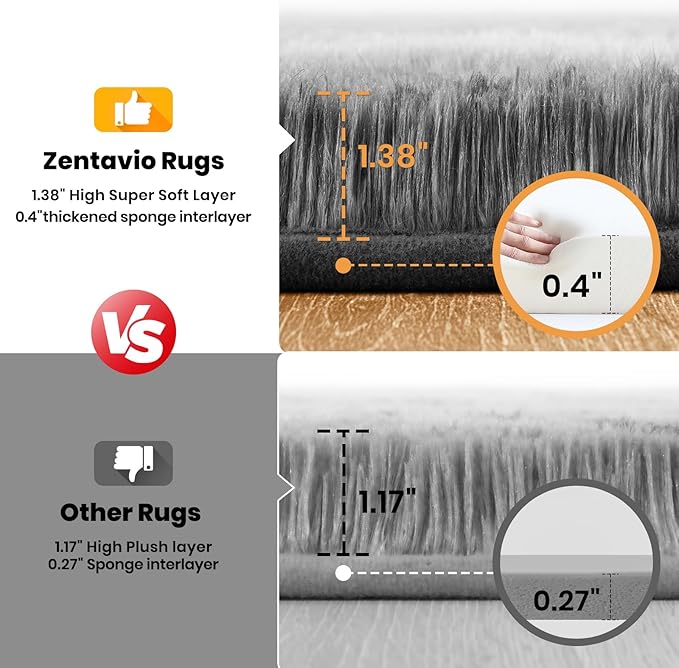 Zentavio Area Rugs for Living Room Rugs for Bedroom 4x6 Carpet Fluffy Soft Shag Aesthetic Plush High Pile Gray Throw Rug for Nursery Kids Room Dorm Grey White