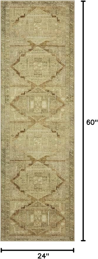 Loloi Magnolia Home by Joanna Gaines Sinclair Collection SIN-02 Khaki/Tobacco 2'-0" x 5'-0", .25" Pile Height, Machine Washable, Accent Rug