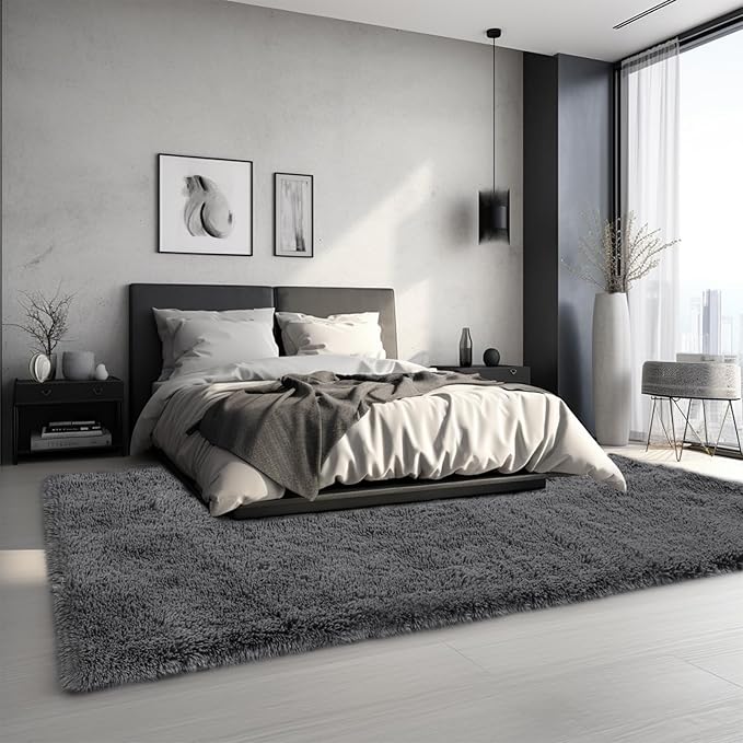 Sour Lemon Area Rugs 9x12 Living Room, Grey Large Area Rug Shag Shaggy Carpet Soft Plush Furry Bedside Rug, Machine Washable Area Rugs for Bedroom Kids Girls Boys Home Decor Anti Slip