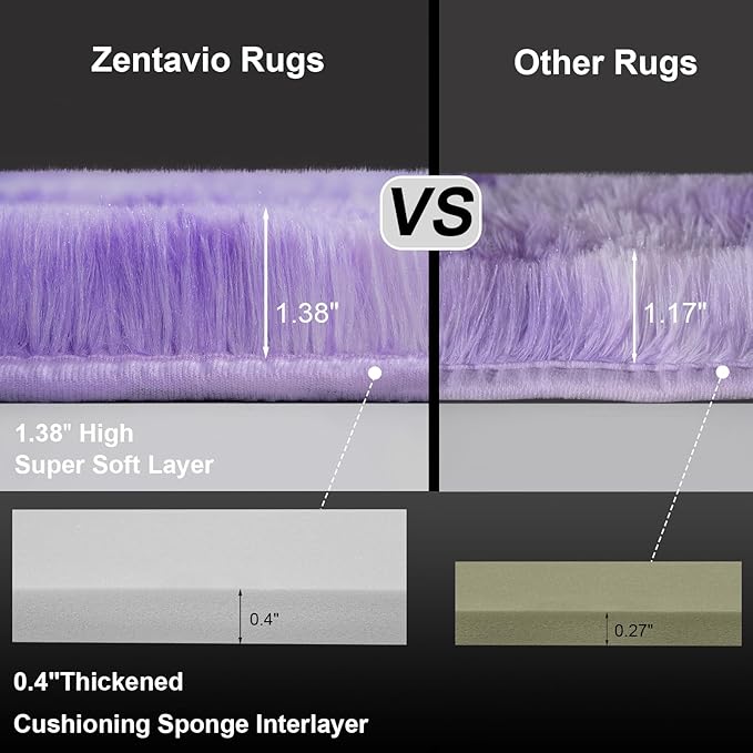 Zentavio Purple Rugs for Girls Room 6x9 Large Area Rugs for Living Room Carpet for Bedroom Washable Soft Fluffy Shag Aesthetic Plush High Pile Throw Rug for Nursery Kids Room Dorm Room Tie-Dyed