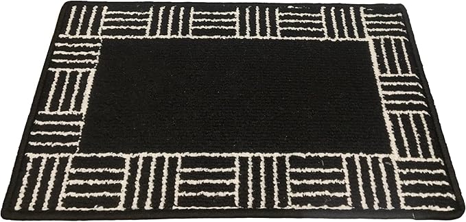 Border Stripes Design Floor Mat 17" x 28", Door Entrance Area Rug, Soft Non-Skid, (Black)