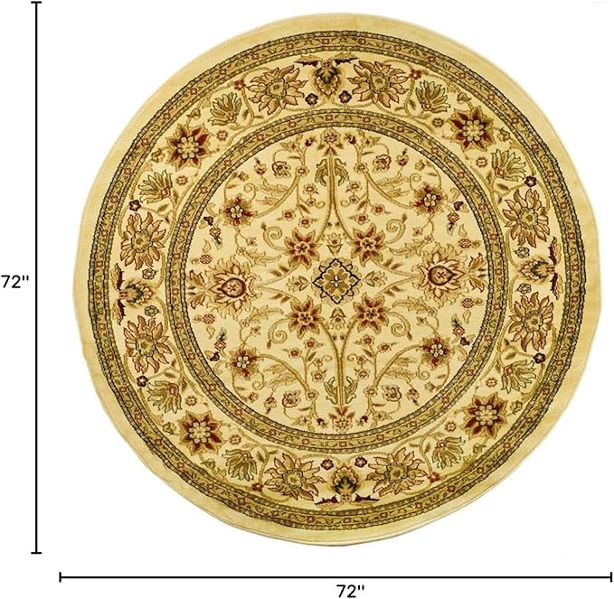 SAFAVIEH Lyndhurst Collection 6' Round Ivory / Ivory LNH212L Traditional Oriental Non-Shedding Dining Room Entryway Foyer Living Room Bedroom Area Rug