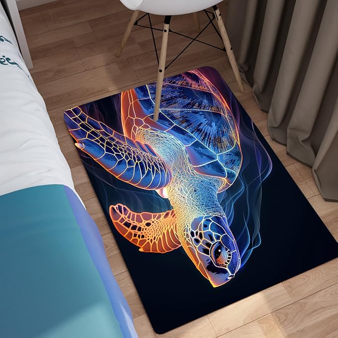 Sea Turtles Rug - Seafloor Turtle Area Rug for Kids 35" L x 23" W Ripple Ocean Life Turtles Carpet Rugs for Bedroom Living Room Kids Room Decor