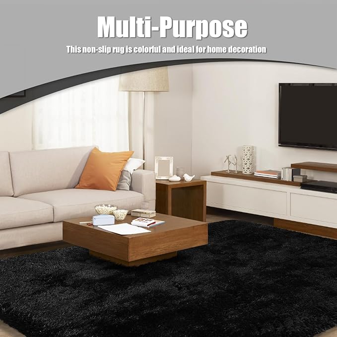 6x9 Fluffy Area Rug for Living Room,Shag Area Rugs for Bedroom,Black Soft Fuzzy Rug Non-Shedding Indoor Plush Carpet for Kids Bedroom Nursery Dorm Home Decor